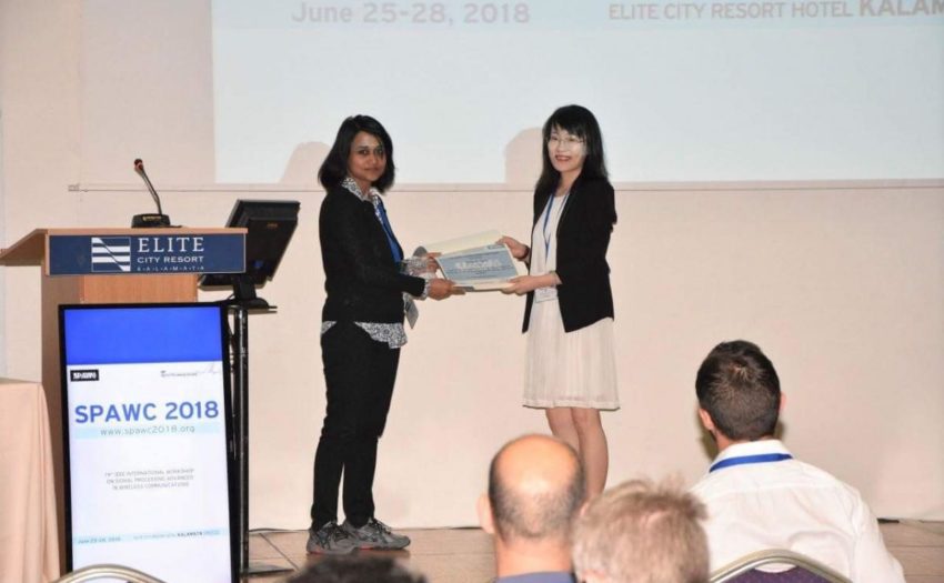 Ms Sherry Ni receives the Best Student Paper Award at the 19th IEEE International Workshop on Signal Processing Advances in Wireless Communications (SPAWC 2018)